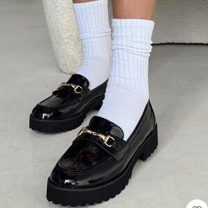 Black Princess Polly faux leather platform loafers size 7